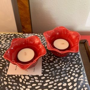 Red Trinket Dishes Candle Holders